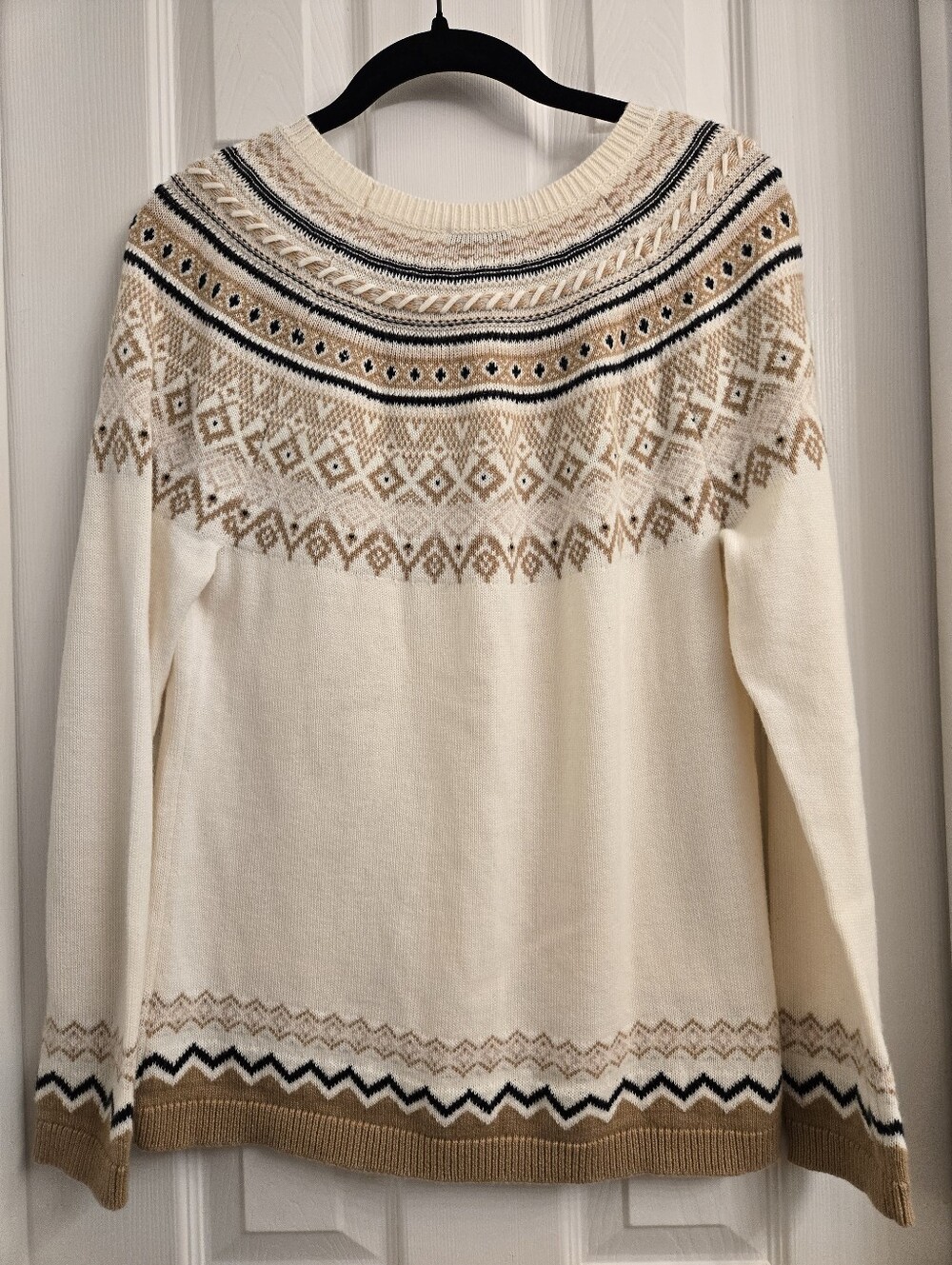 Talbots Cream/Beige Fair Isle Sweater Lambswool Blend